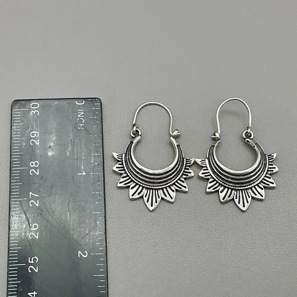 Earrings Silver Tone Moon Sunburst‎ Dangle Drop Womens Boho Statement Jewelry